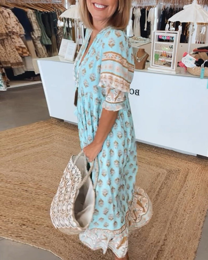 MANA | CHIC FLORAL V-NECK MIDI DRESS