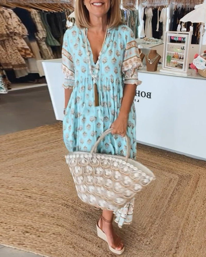 MANA | CHIC FLORAL V-NECK MIDI DRESS