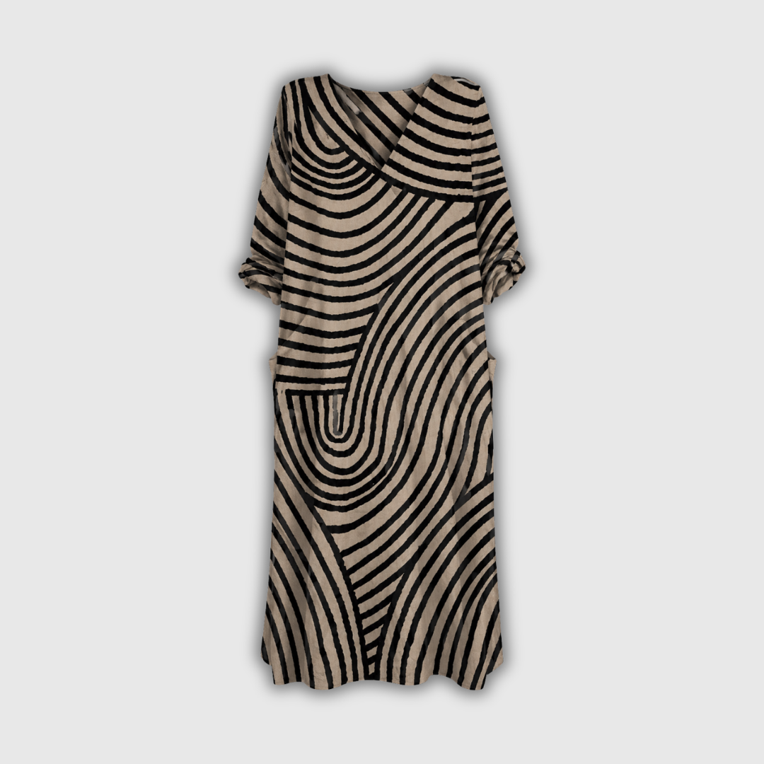 Heidi™ | Boho Maxi Dress with Graphic Wave Print