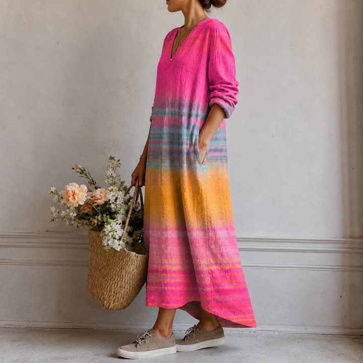 Barbel™ | Boho Maxi Dress with Rainbow Stripes