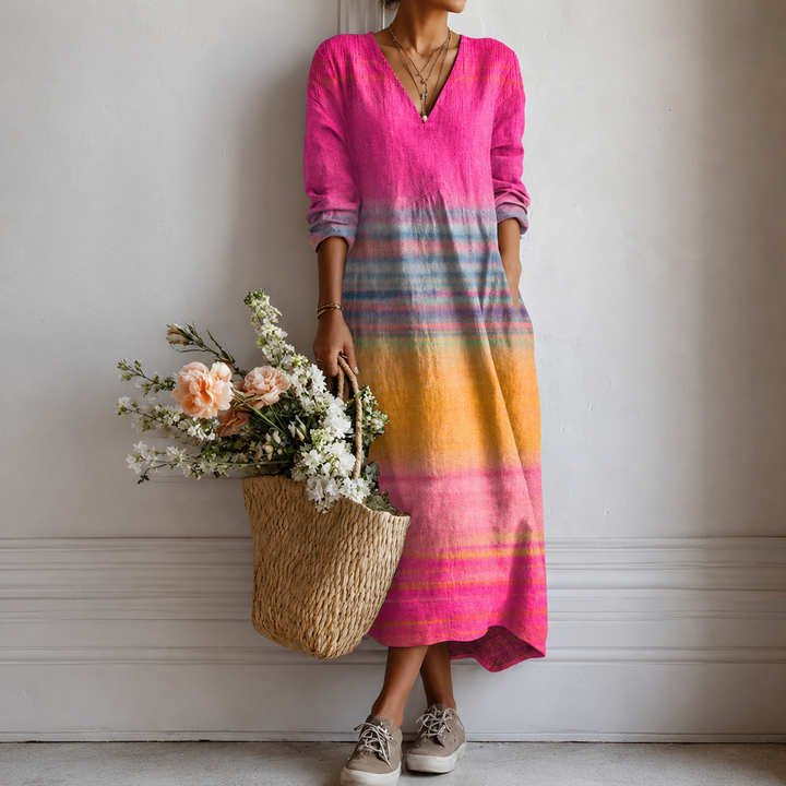 Barbel™ | Boho Maxi Dress with Rainbow Stripes