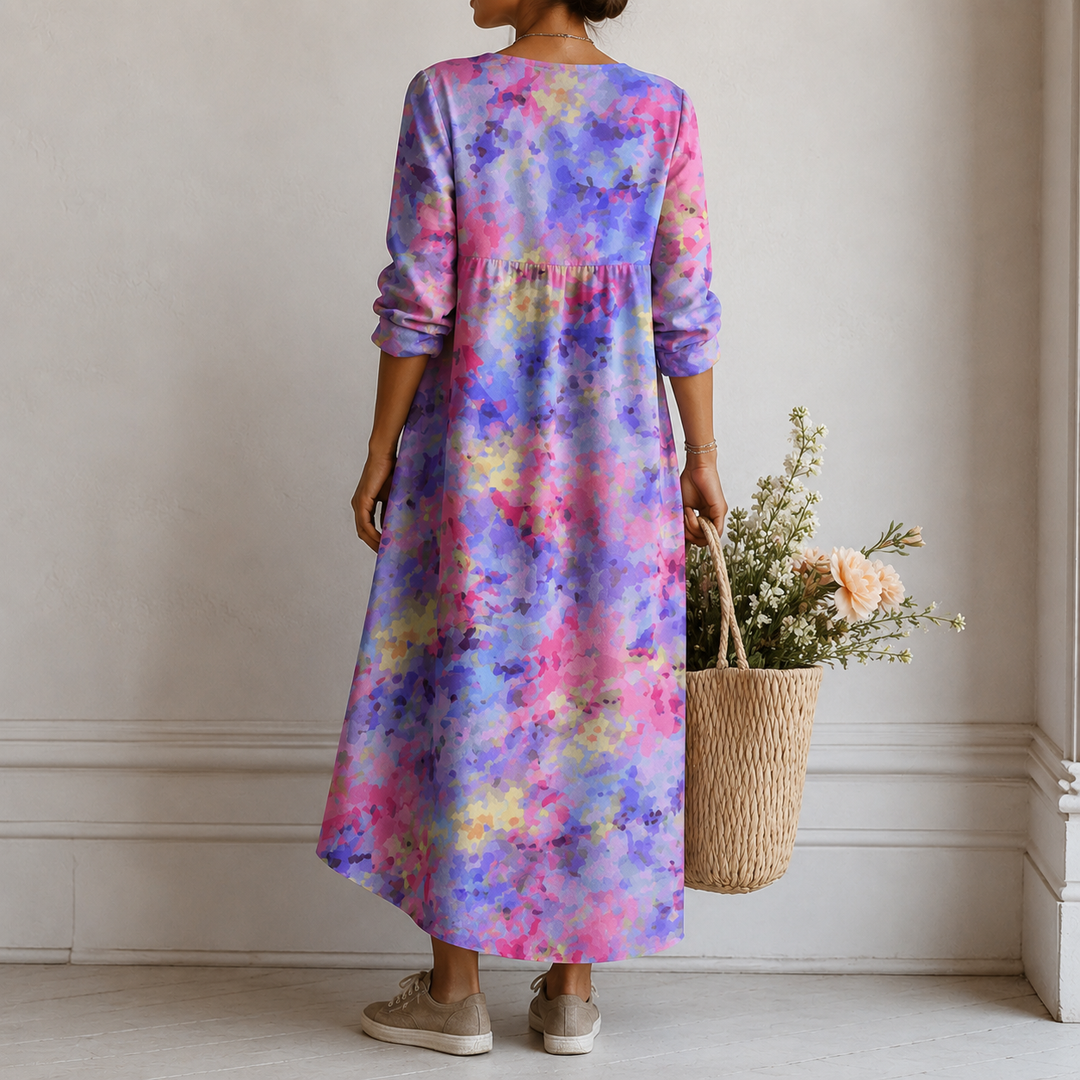 Brunhilde™ | Boho Maxi Dress with Watercolour Wash in Pastels