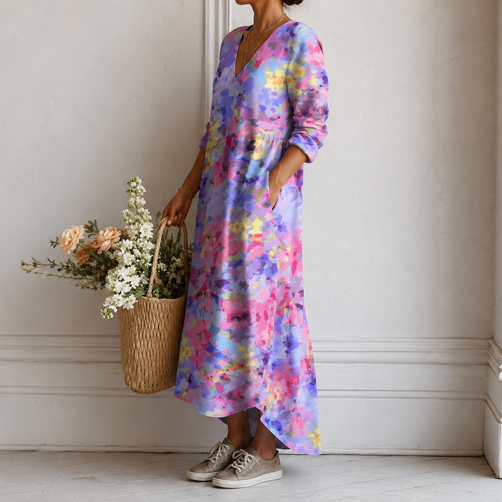 Brunhilde™ | Boho Maxi Dress with Watercolour Wash in Pastels