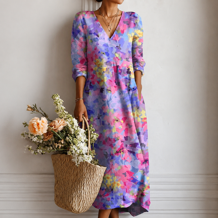 Brunhilde™ | Boho Maxi Dress with Watercolour Wash in Pastels