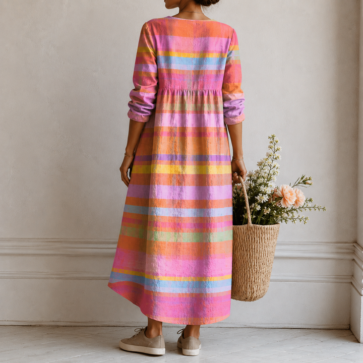 Ingeborg™ | Boho Maxi Dress with Pastel Stripes