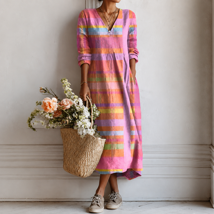Ingeborg™ | Boho Maxi Dress with Pastel Stripes