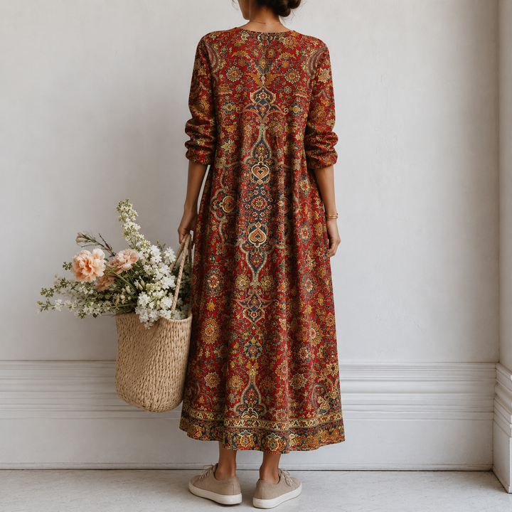 Marlies™ | Boho Maxi Dress with Persian Ornament in Red