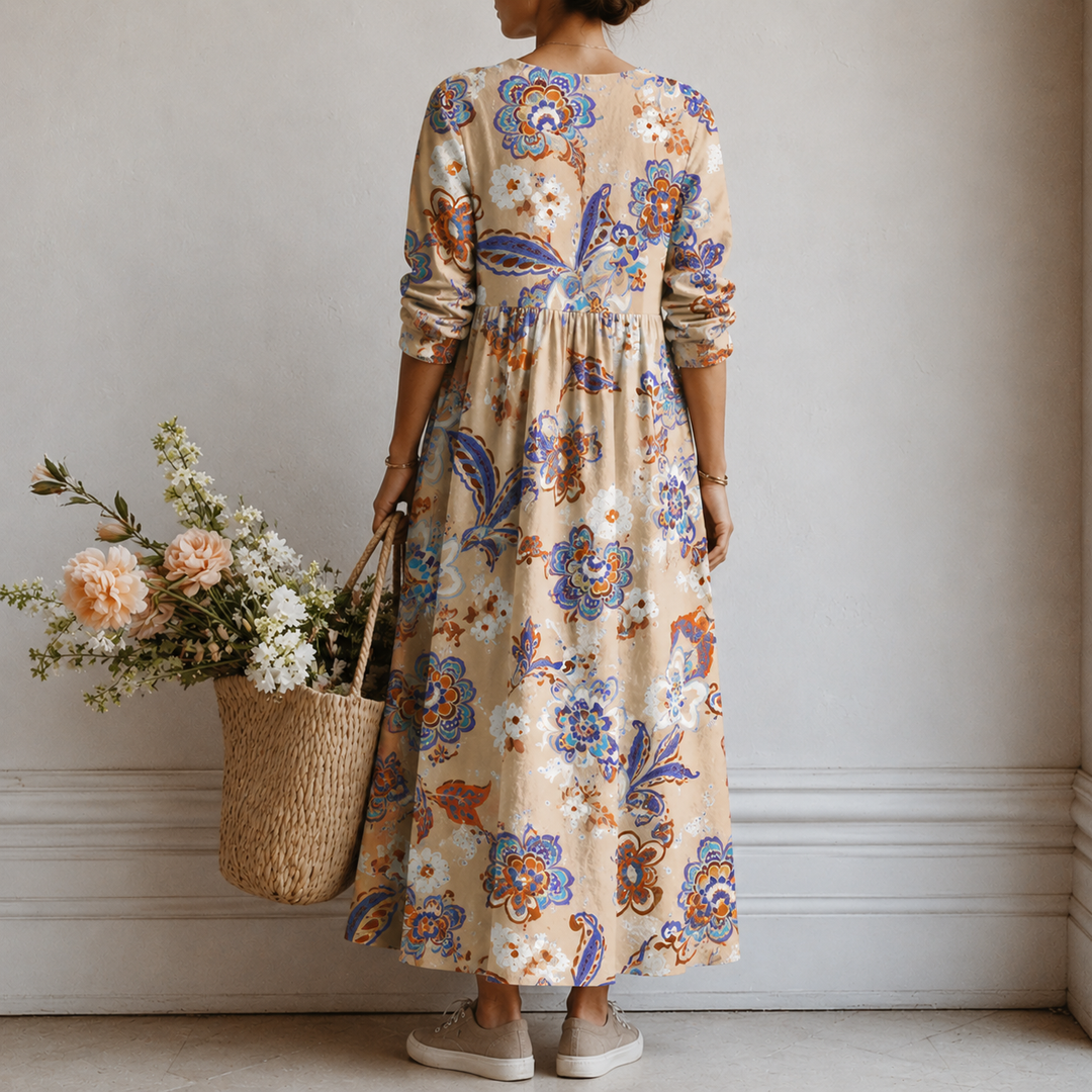 Walburga™ | Boho Maxi Dress with Paisley Print in Cream