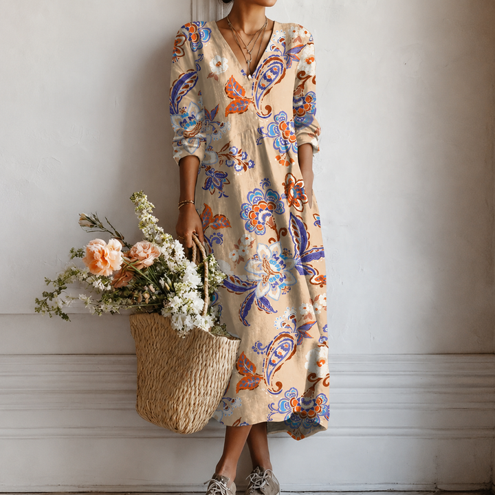 Walburga™ | Boho Maxi Dress with Paisley Print in Cream