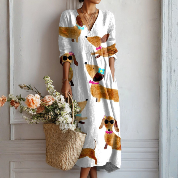 Rosli™ | Boho Maxi Dress with Playful Dachshund Print