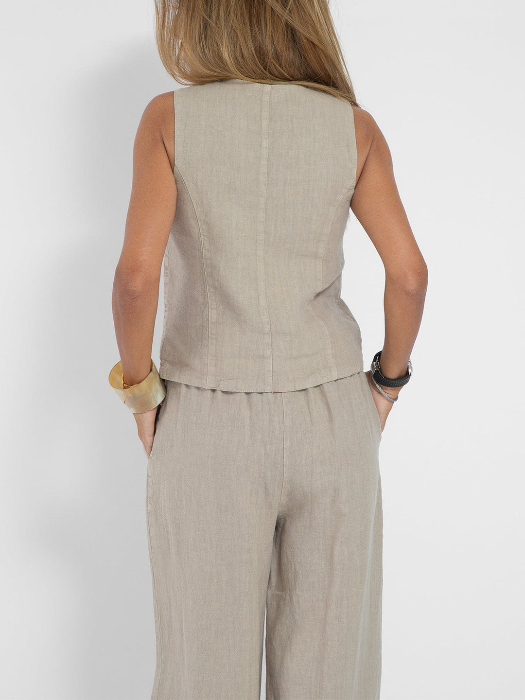 Aira - Button-Up Vest &amp; Wide-Leg Trousers Set